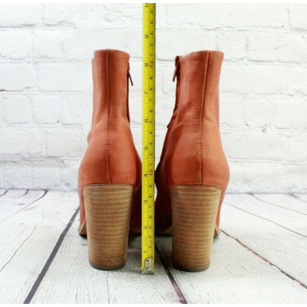 LL Bean Burnt Orange Leather Cap Toe Block Heel Side Zip Boots Size 8 M - Picture 8 of 9